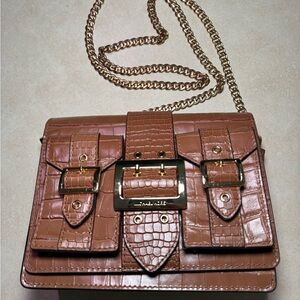 Michael Kors Hayden Brown Crocodile-Embossed Leather Crossbody Bag